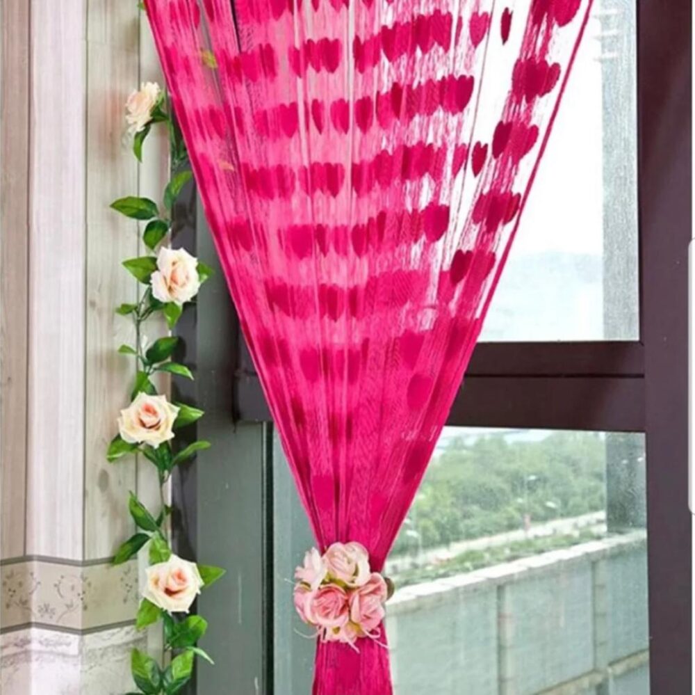 Shocking Pink-Cute Heart Line Tassel String Door Curtain Window Room Curtain Valance Modern Living Room - Image 2