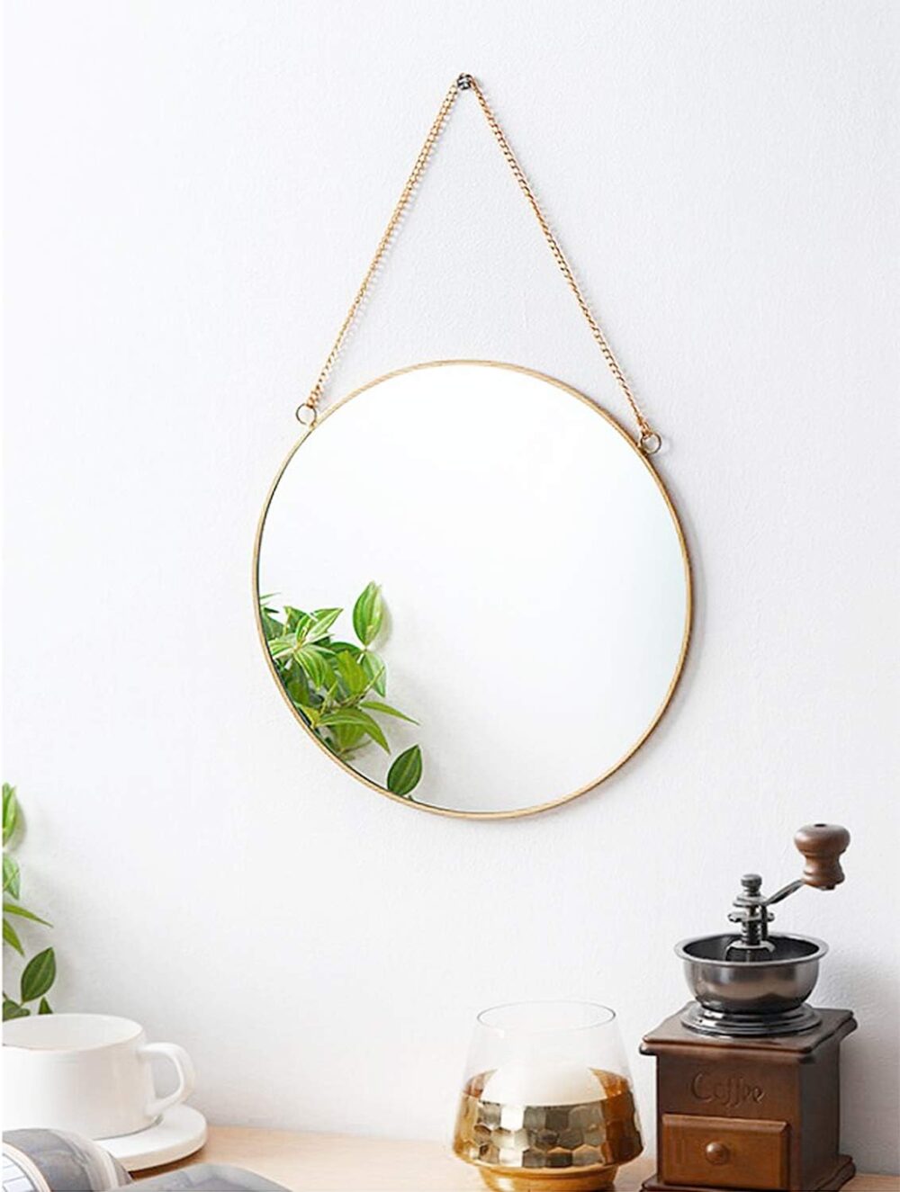 12 inches Round Wall Mirror with Stunning Border Golden Elegance